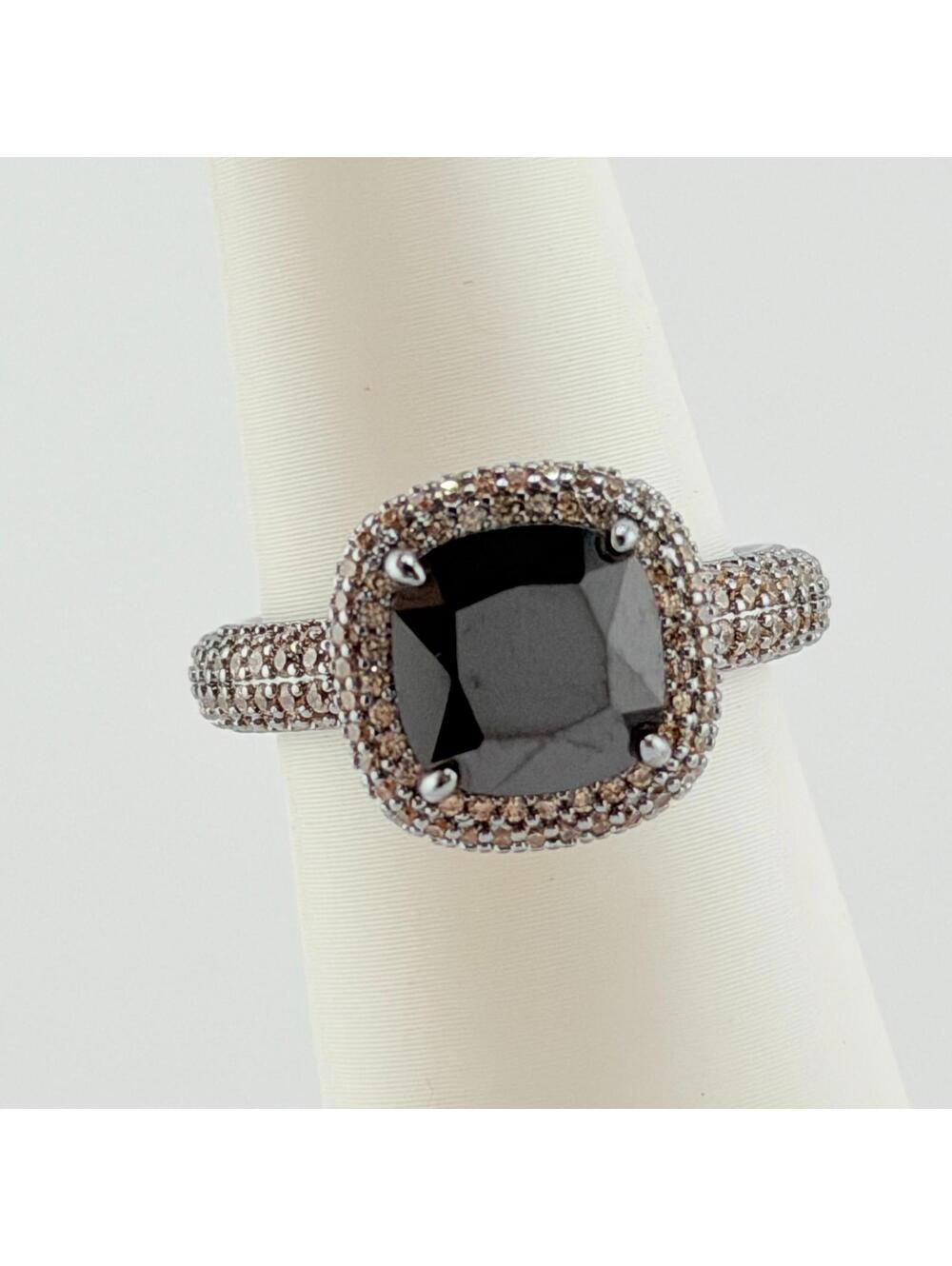 Bomb Party Ring Sz 8 "Standing In The Spotlight" Black Onyx on Hematite Pave